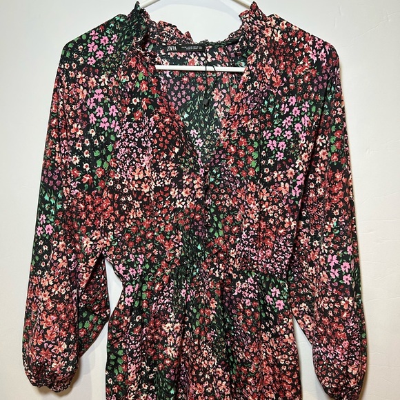 Zara Multicolor Floral Boho Long Puff Sleeve Jumpsuit XS - Picture 3 of 5